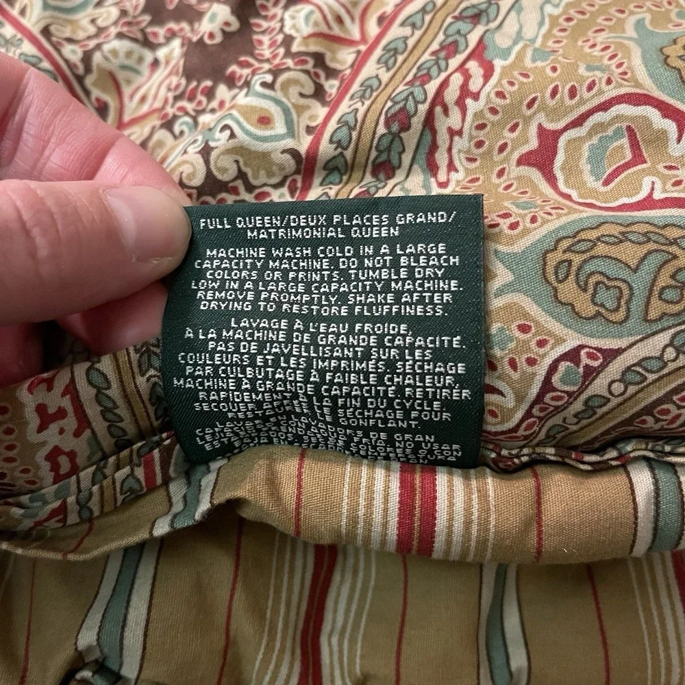 LRL Lauren Ralph Lauren Red Gold Paisley Teal Full Queen Comforter 2 Shams Skirt